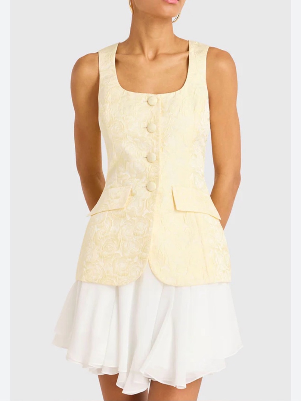 Amanda Uprichard Pale Yellow Floral Jacquard Mini Dress